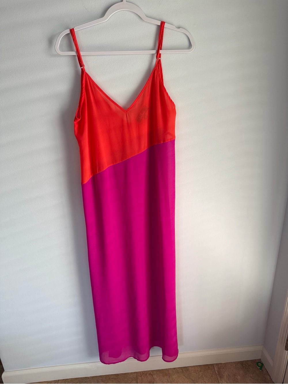 Lulus Colorblock Maxi Dress Womens Size M Orange Pink Chiffon Slip V-Neck Slit